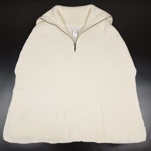 J JILL Oversized Half Zip Poncho Pull Over Sweater Large Ivory White Minimal